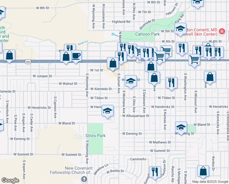 map of restaurants, bars, coffee shops, grocery stores, and more near 300 South Sunset Avenue in Roswell