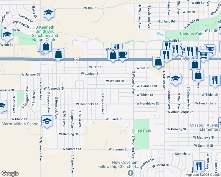 map of restaurants, bars, coffee shops, grocery stores, and more near 1700 West Alameda Street in Roswell