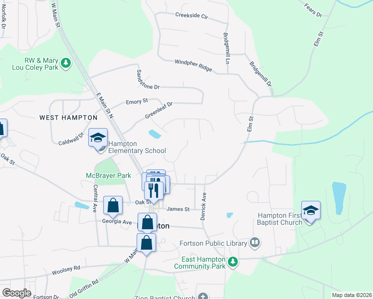 map of restaurants, bars, coffee shops, grocery stores, and more near 2034 Elm Grove Lane in Hampton