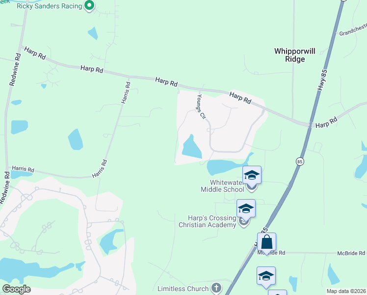 map of restaurants, bars, coffee shops, grocery stores, and more near 160 Whippoorwill Way in Fayetteville