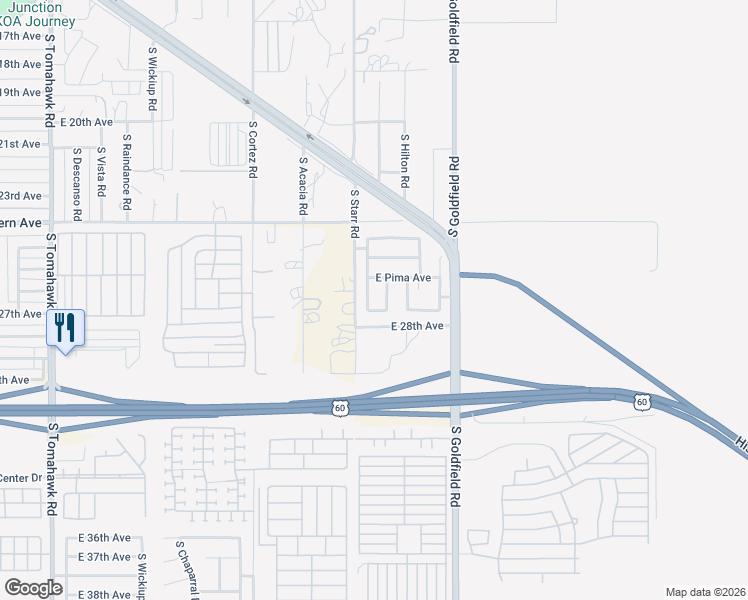 map of restaurants, bars, coffee shops, grocery stores, and more near 2925 East 27th Avenue in Apache Junction