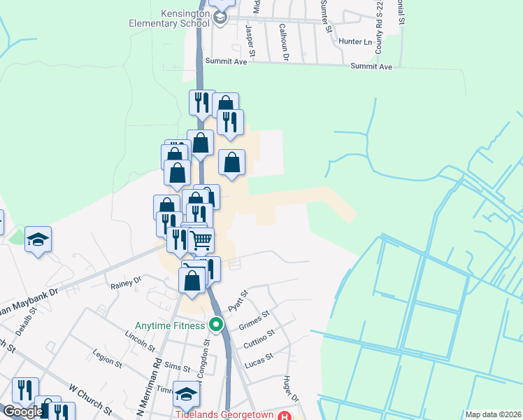 map of restaurants, bars, coffee shops, grocery stores, and more near 1155 Indigo Avenue in Georgetown