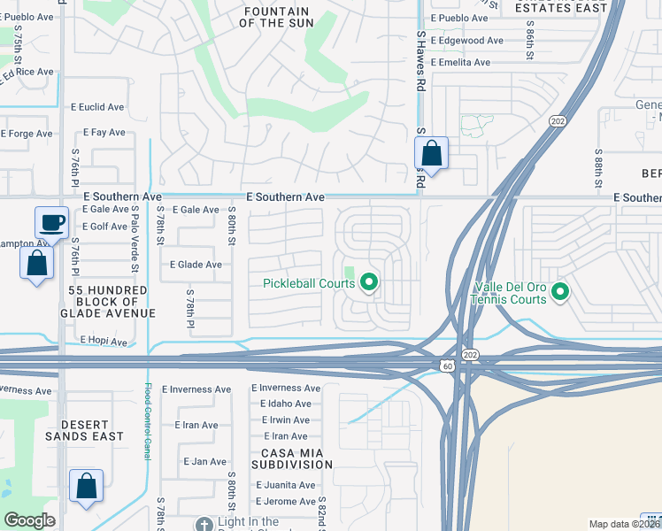 map of restaurants, bars, coffee shops, grocery stores, and more near South Silveridge Rv Resort in Mesa