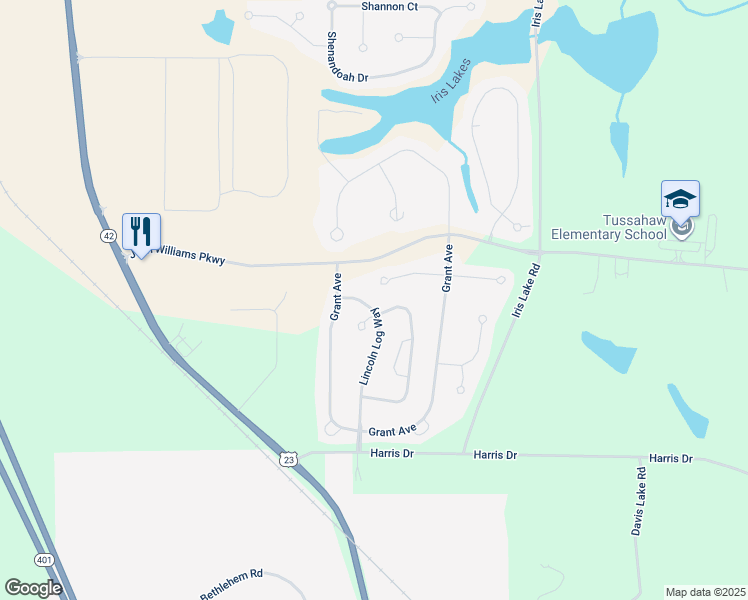 map of restaurants, bars, coffee shops, grocery stores, and more near 3042 Lincoln Log Way in McDonough
