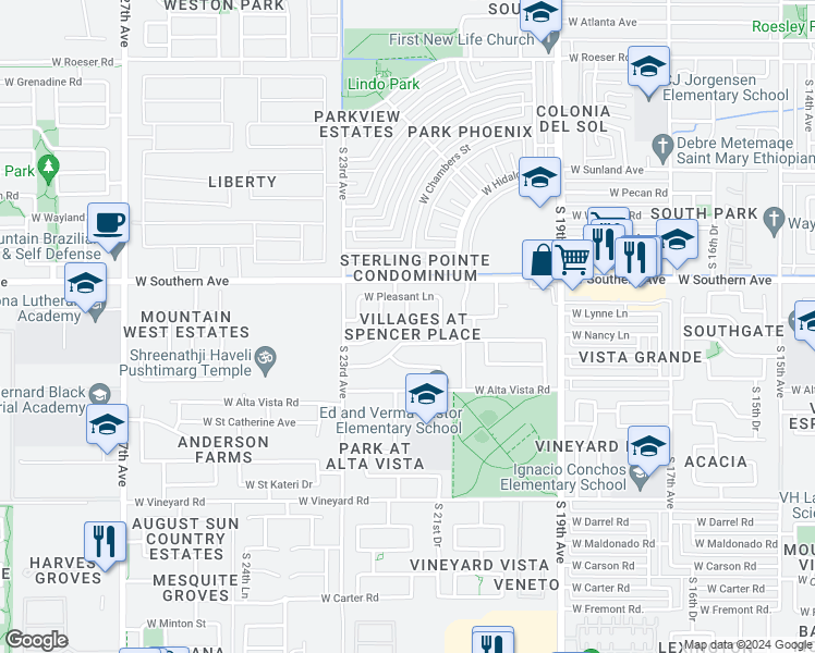 map of restaurants, bars, coffee shops, grocery stores, and more near 2135 West Hasan Drive in Phoenix