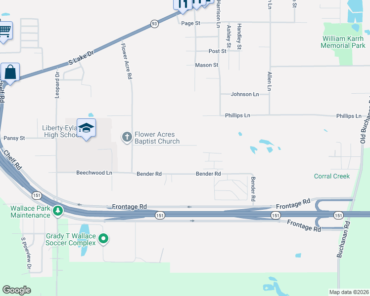 map of restaurants, bars, coffee shops, grocery stores, and more near 3114 Kidd Lane in Texarkana