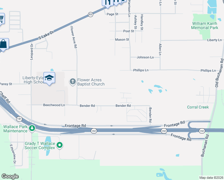 map of restaurants, bars, coffee shops, grocery stores, and more near 3110 Kidd Lane in Texarkana