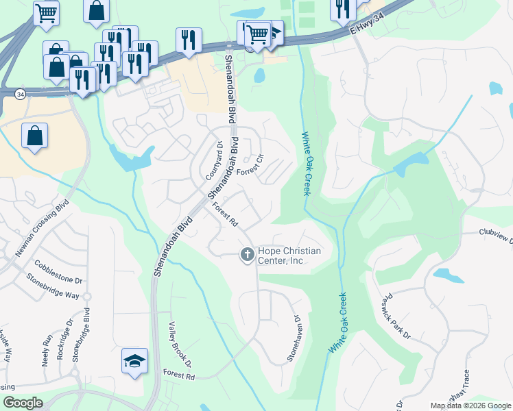 map of restaurants, bars, coffee shops, grocery stores, and more near 5 Barberry Drive in Newnan