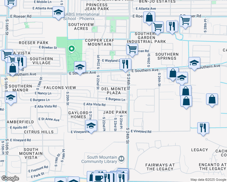 map of restaurants, bars, coffee shops, grocery stores, and more near 2306 East Lynne Lane in Phoenix