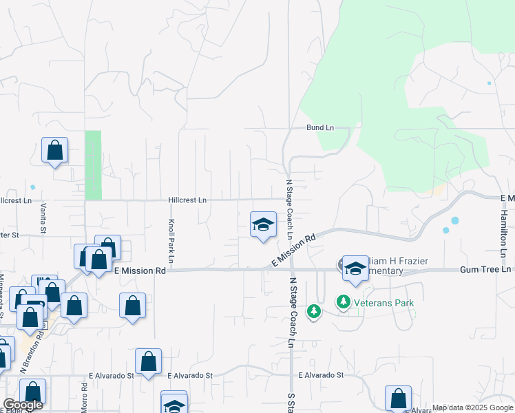 map of restaurants, bars, coffee shops, grocery stores, and more near 1555 Hillcrest Lane in Fallbrook