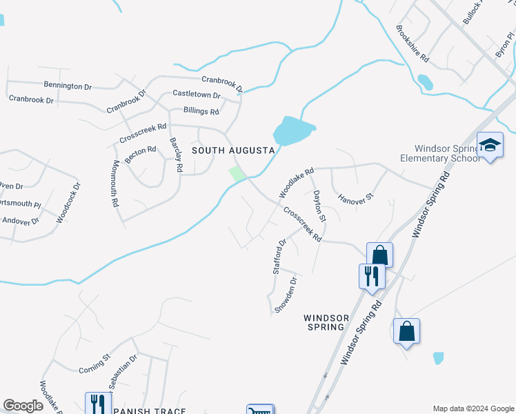 map of restaurants, bars, coffee shops, grocery stores, and more near 2312 Prescott Place in Hephzibah