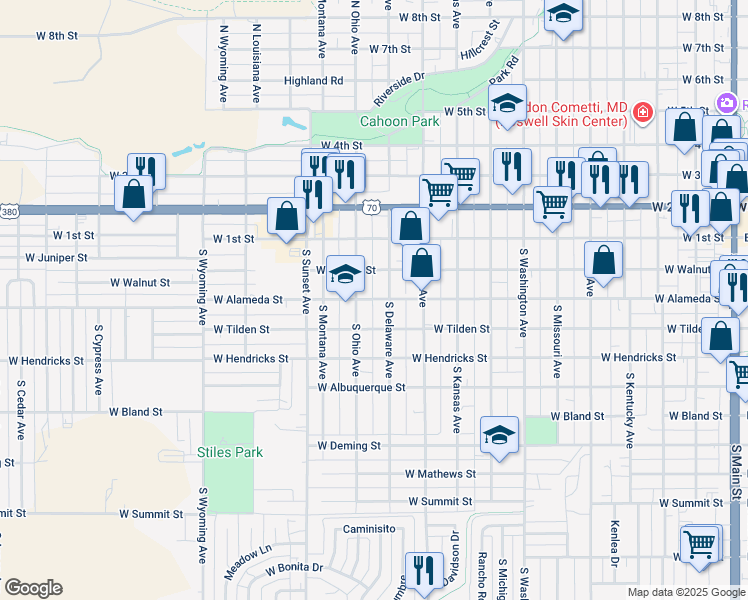 map of restaurants, bars, coffee shops, grocery stores, and more near 206 South Delaware Avenue in Roswell
