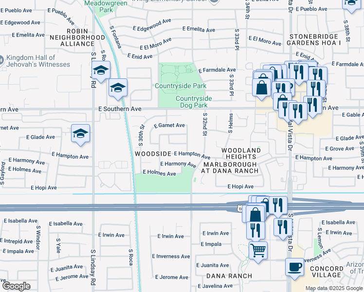 map of restaurants, bars, coffee shops, grocery stores, and more near 3157 East Glade Avenue in Mesa