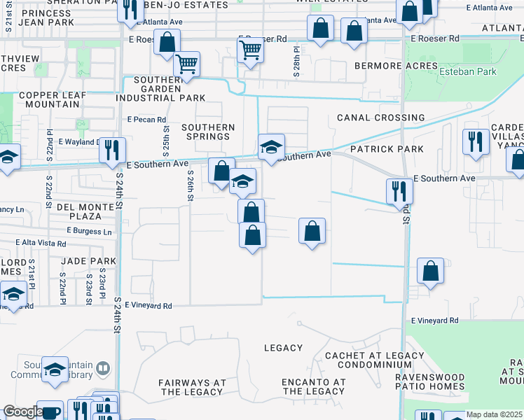map of restaurants, bars, coffee shops, grocery stores, and more near 6210 South 28th Street in Phoenix