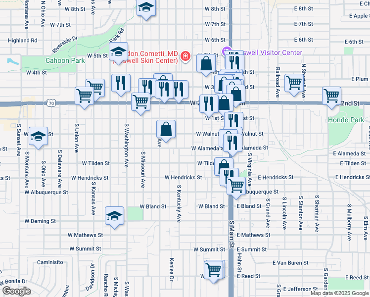 map of restaurants, bars, coffee shops, grocery stores, and more near 310 West Alameda Street in Roswell