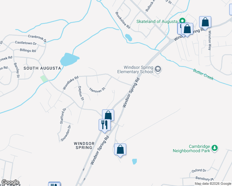 map of restaurants, bars, coffee shops, grocery stores, and more near 3526 Oakview Place in Hephzibah
