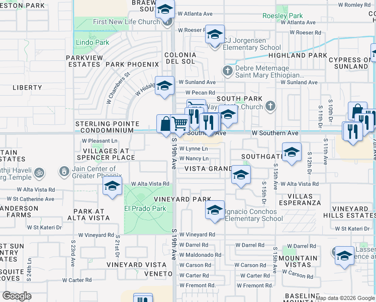 map of restaurants, bars, coffee shops, grocery stores, and more near 1859 West Lynne Avenue in Phoenix