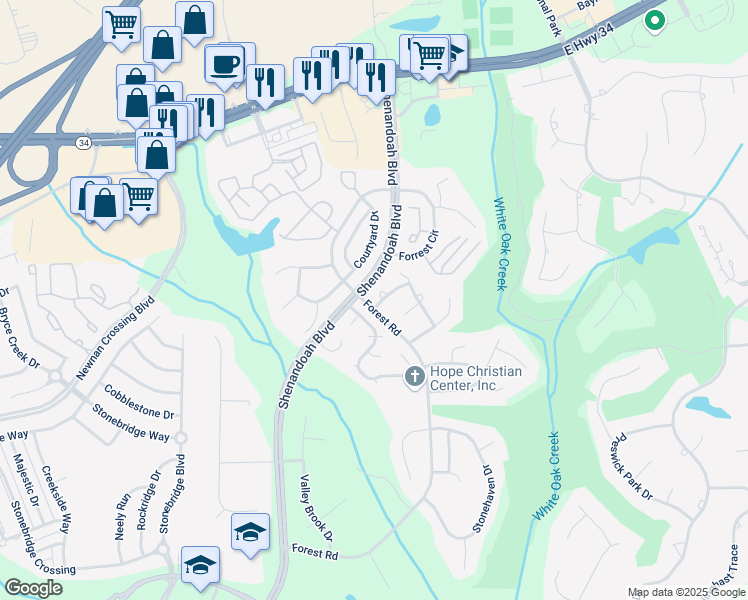 map of restaurants, bars, coffee shops, grocery stores, and more near 6 Camphor Drive in Newnan