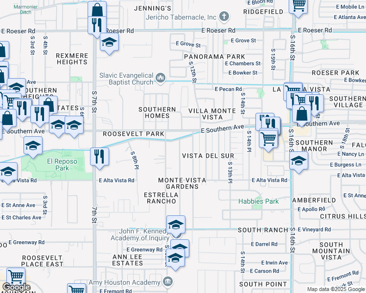 map of restaurants, bars, coffee shops, grocery stores, and more near 1018 East Old Southern Avenue in Phoenix