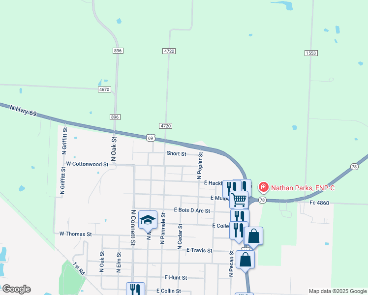 map of restaurants, bars, coffee shops, grocery stores, and more near 300 Short Street in Leonard