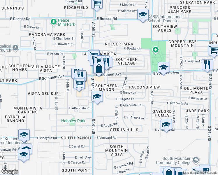 map of restaurants, bars, coffee shops, grocery stores, and more near 6026 South 17th Street in Phoenix