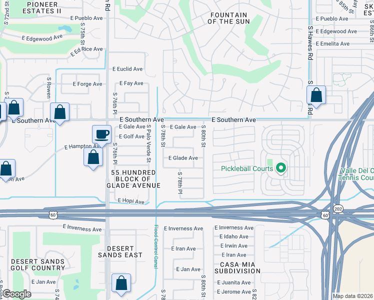 map of restaurants, bars, coffee shops, grocery stores, and more near 7940 East Garnet Avenue in Mesa