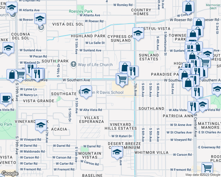 map of restaurants, bars, coffee shops, grocery stores, and more near 1108 West Pleasant Lane in Phoenix