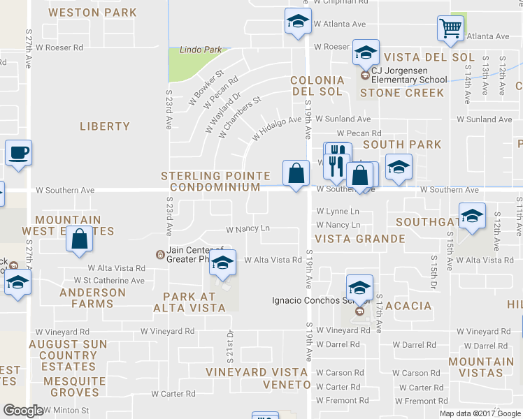 map of restaurants, bars, coffee shops, grocery stores, and more near 6023 South 20th Avenue in Phoenix