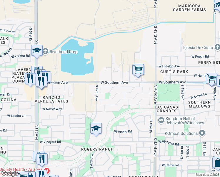 map of restaurants, bars, coffee shops, grocery stores, and more near 4620 West Pleasant Lane in Phoenix