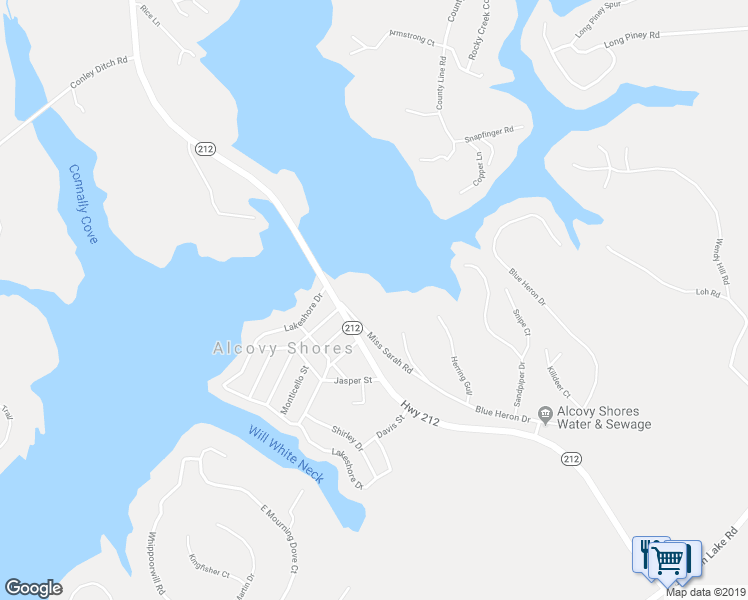 map of restaurants, bars, coffee shops, grocery stores, and more near 89 Miss Sarah Road in Monticello