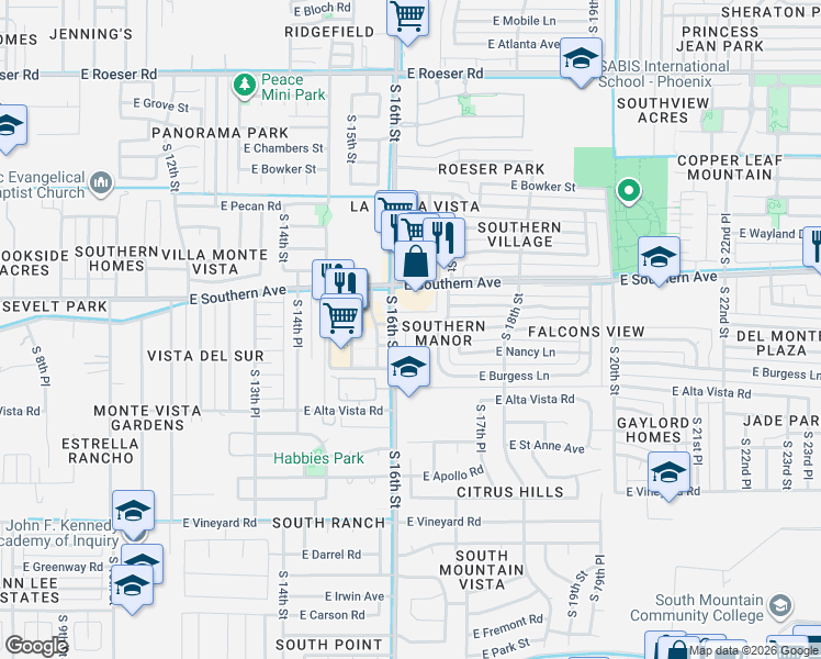 map of restaurants, bars, coffee shops, grocery stores, and more near 1612 East Lynne Lane in Phoenix