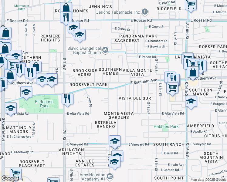 map of restaurants, bars, coffee shops, grocery stores, and more near 1018 East Old Southern Avenue in Phoenix