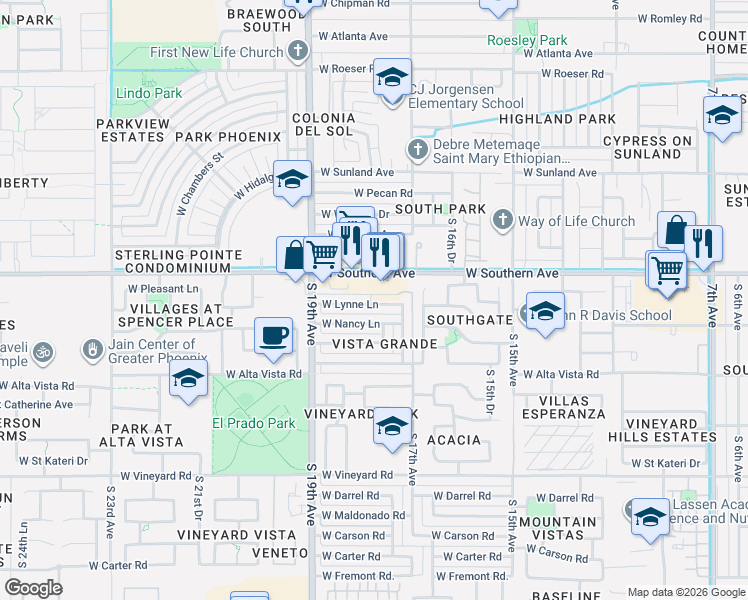 map of restaurants, bars, coffee shops, grocery stores, and more near 1822 West Lynne Avenue in Phoenix