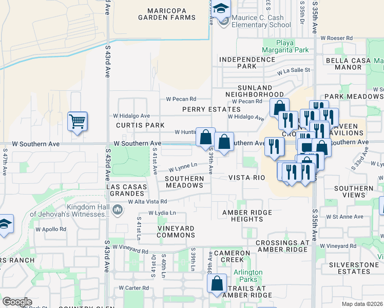 map of restaurants, bars, coffee shops, grocery stores, and more near 60 40th Avenue in Phoenix