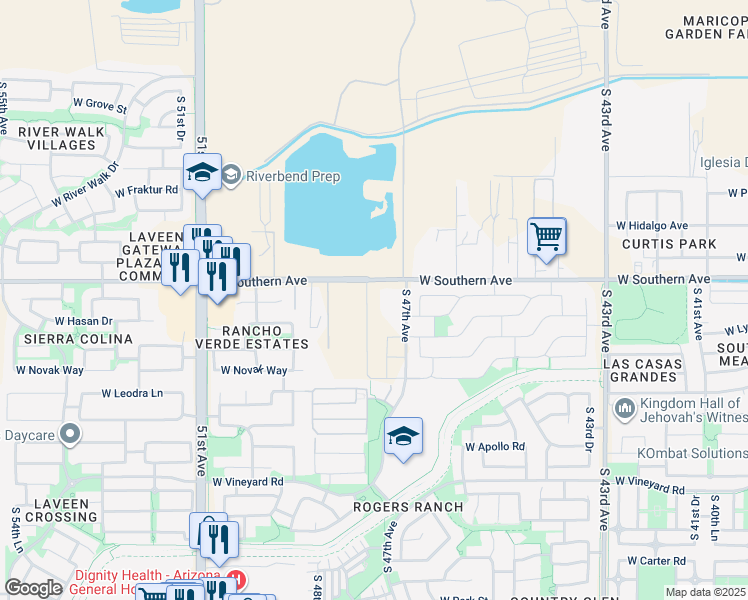 map of restaurants, bars, coffee shops, grocery stores, and more near 4716 West Southern Avenue in Maricopa County