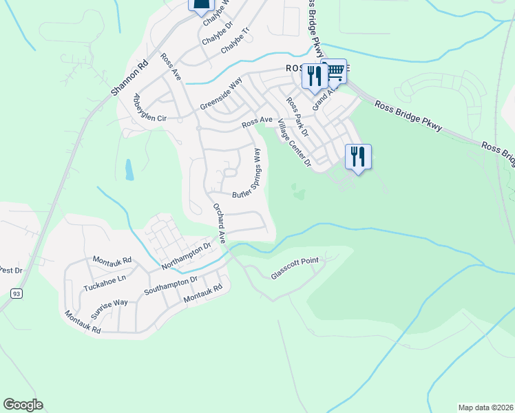 map of restaurants, bars, coffee shops, grocery stores, and more near 2313 Bellevue Court in Hoover