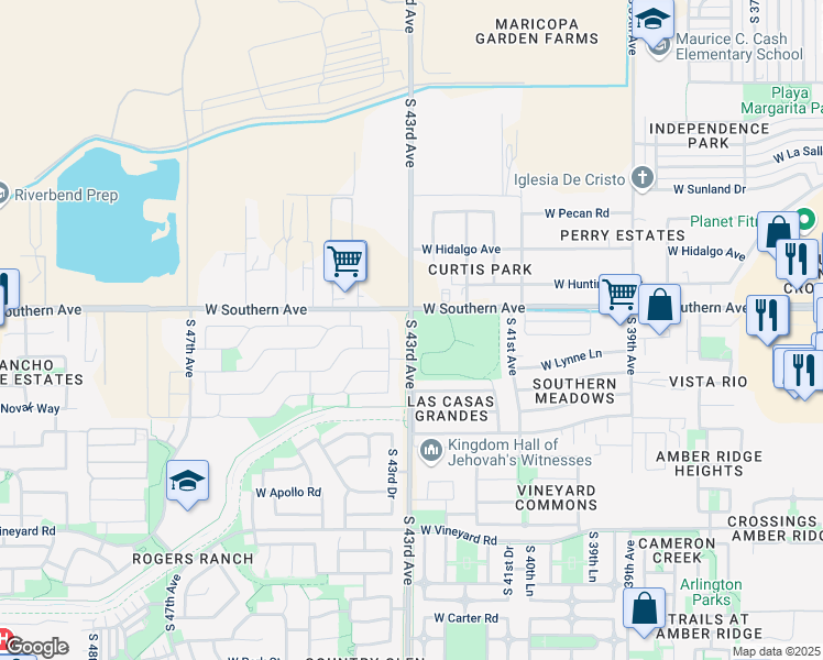 map of restaurants, bars, coffee shops, grocery stores, and more near 6049 South 43rd Avenue in Phoenix