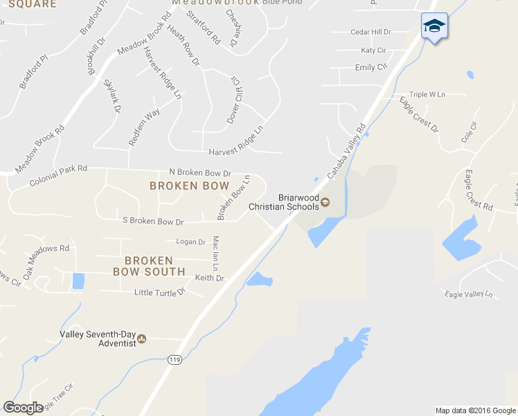 map of restaurants, bars, coffee shops, grocery stores, and more near 3536 North Broken Bow Drive in Birmingham