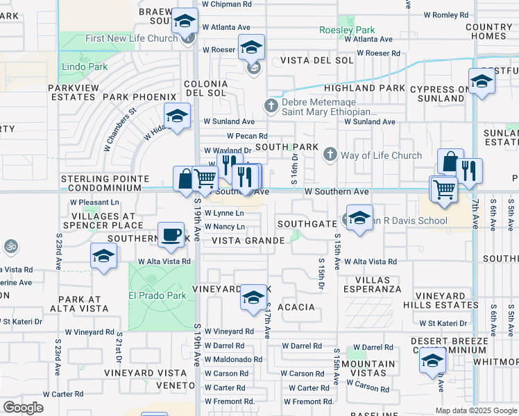 map of restaurants, bars, coffee shops, grocery stores, and more near 6021 South 18th Avenue in Phoenix