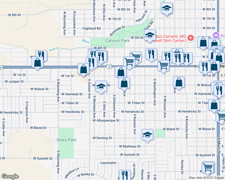 map of restaurants, bars, coffee shops, grocery stores, and more near 206 South Delaware Avenue in Roswell