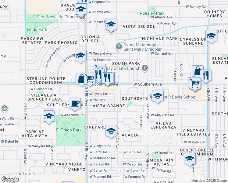 map of restaurants, bars, coffee shops, grocery stores, and more near 6021 South 18th Avenue in Phoenix