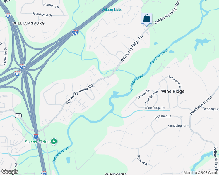 map of restaurants, bars, coffee shops, grocery stores, and more near 602 Old Rocky Ridge Lane in Vestavia Hills