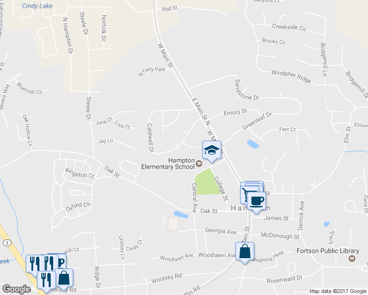 map of restaurants, bars, coffee shops, grocery stores, and more near 15 Porter Circle in Hampton