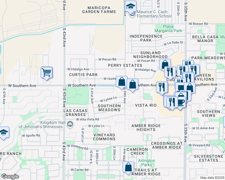 map of restaurants, bars, coffee shops, grocery stores, and more near 60 40th Avenue in Phoenix