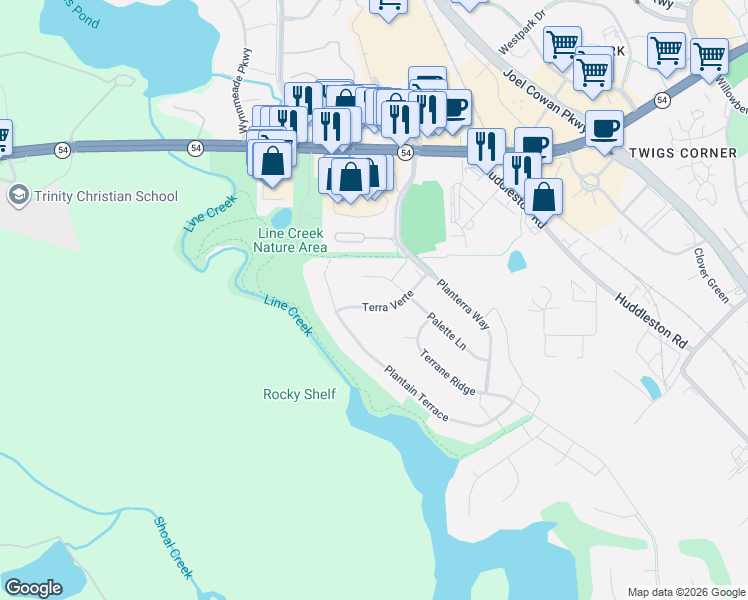 map of restaurants, bars, coffee shops, grocery stores, and more near 508 Terra Verte in Peachtree City