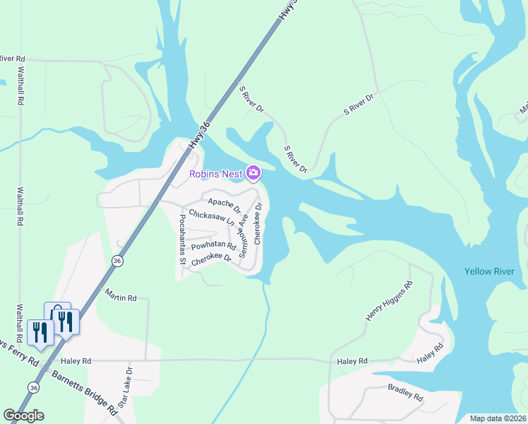 map of restaurants, bars, coffee shops, grocery stores, and more near 178 Cherokee Drive in Jackson