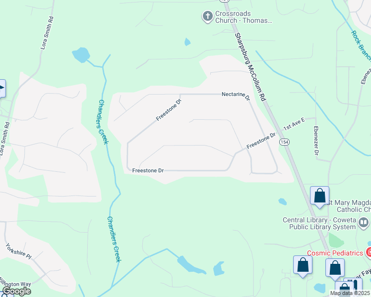 map of restaurants, bars, coffee shops, grocery stores, and more near 130 Crawford Circle in Newnan