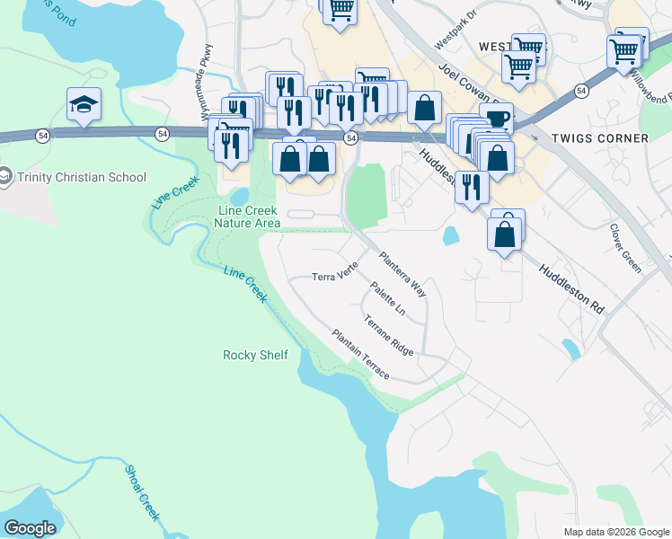 map of restaurants, bars, coffee shops, grocery stores, and more near 508 Terra Verte in Peachtree City