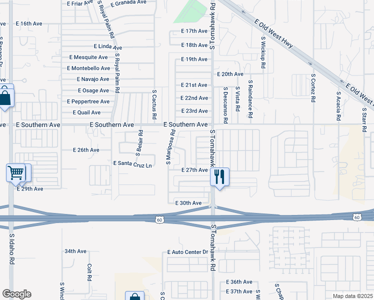 map of restaurants, bars, coffee shops, grocery stores, and more near 2603 South Gila Road in Apache Junction