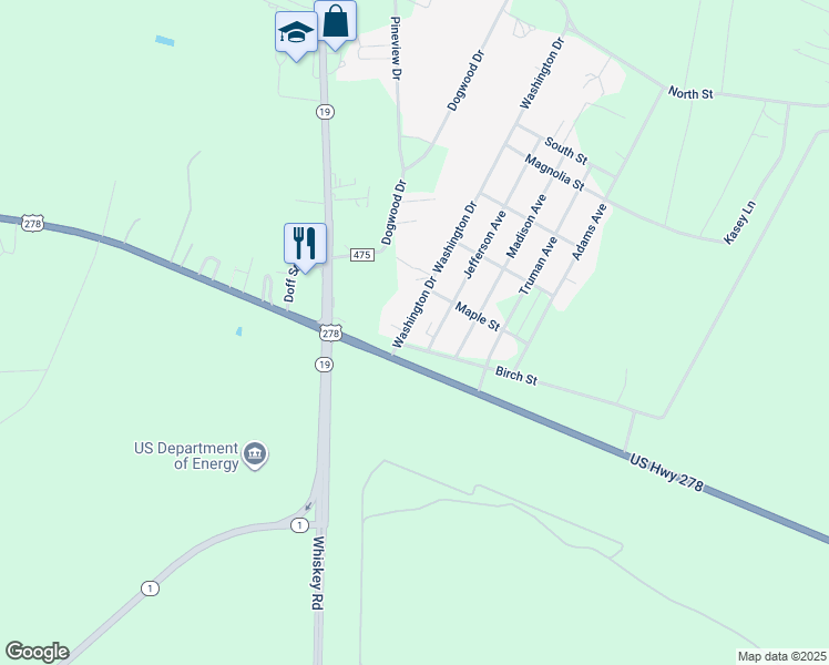 map of restaurants, bars, coffee shops, grocery stores, and more near 1014 Washington Drive in Aiken